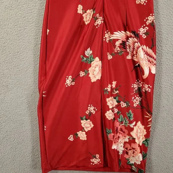 New York & Company Dress Womens Medium Tall Red Birds Floral Stretch NWT - Picture 12 of 13